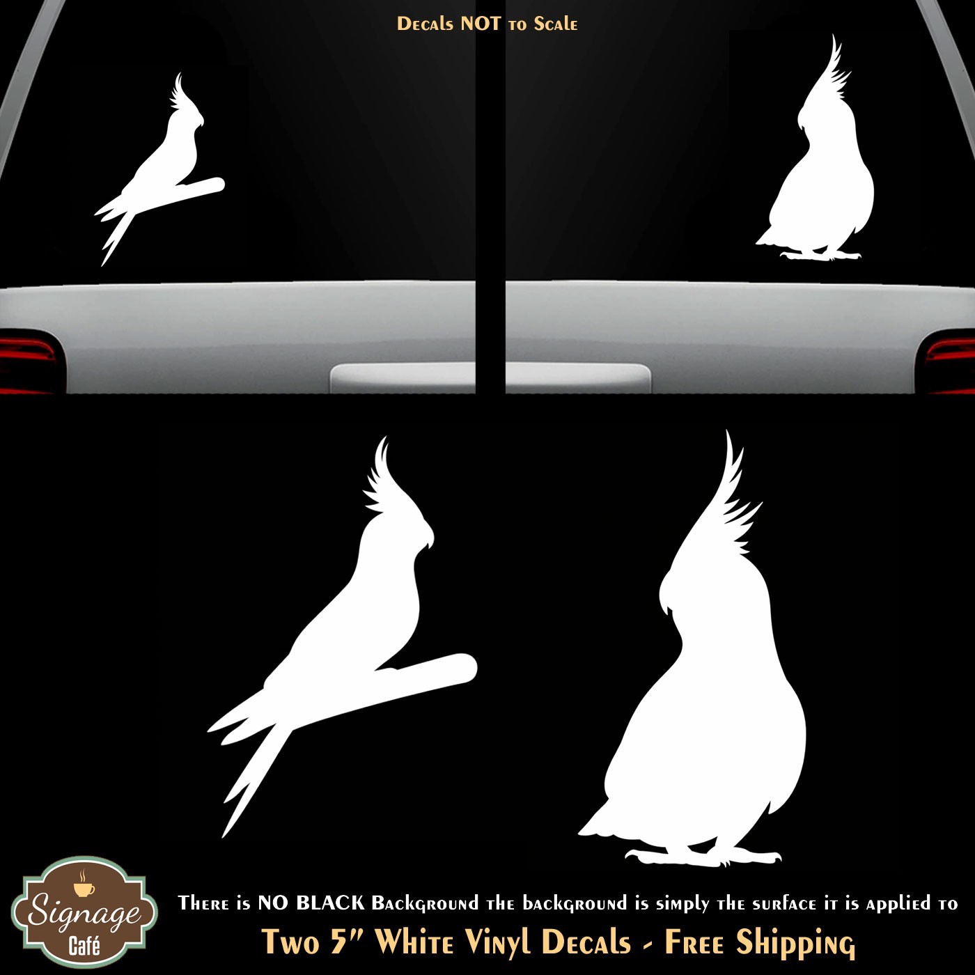 Cockatiel Birds Two Pack 5" White Vinyl Decals Car Door Any Flat Surface