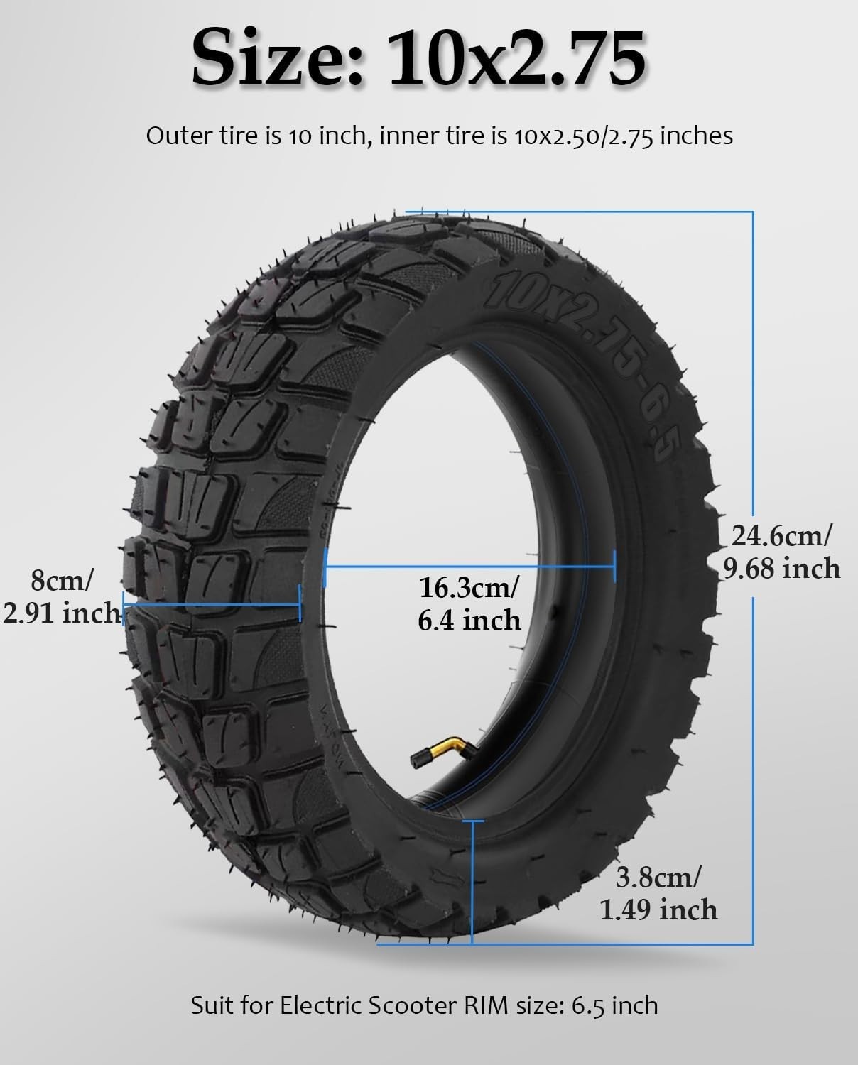 10 Inch 10X2.75-6.5 Off-Road Rubber Outer Tire with Inner Tube Suitable for Spee