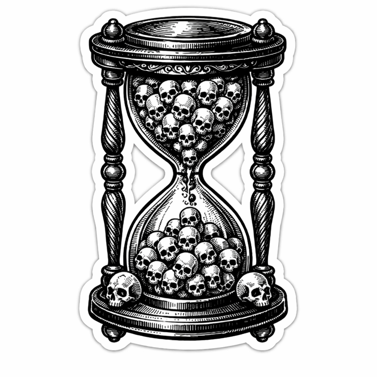 3 inch Gothic Skull Hourglass Vinyl Sticker Dark Memento Mori Skeleton Decal