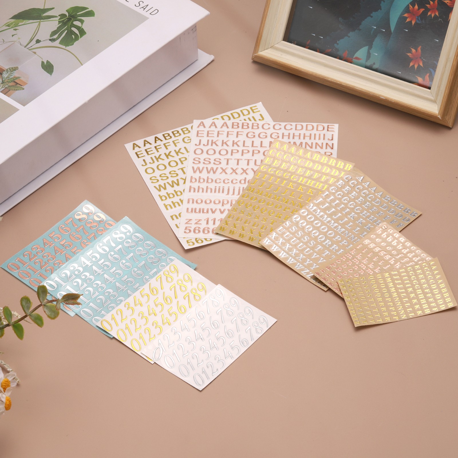 2 Sheets Letter Stickers 0.28" Mini Letter Stickers Alphabet Stickers Gold