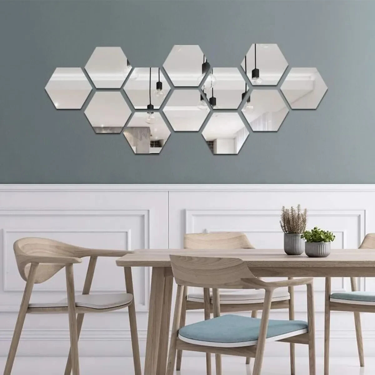 Mirror Adhesive Sticker Acrylic 12pcs Hexagon Decor 17.7cm x 15.3cm