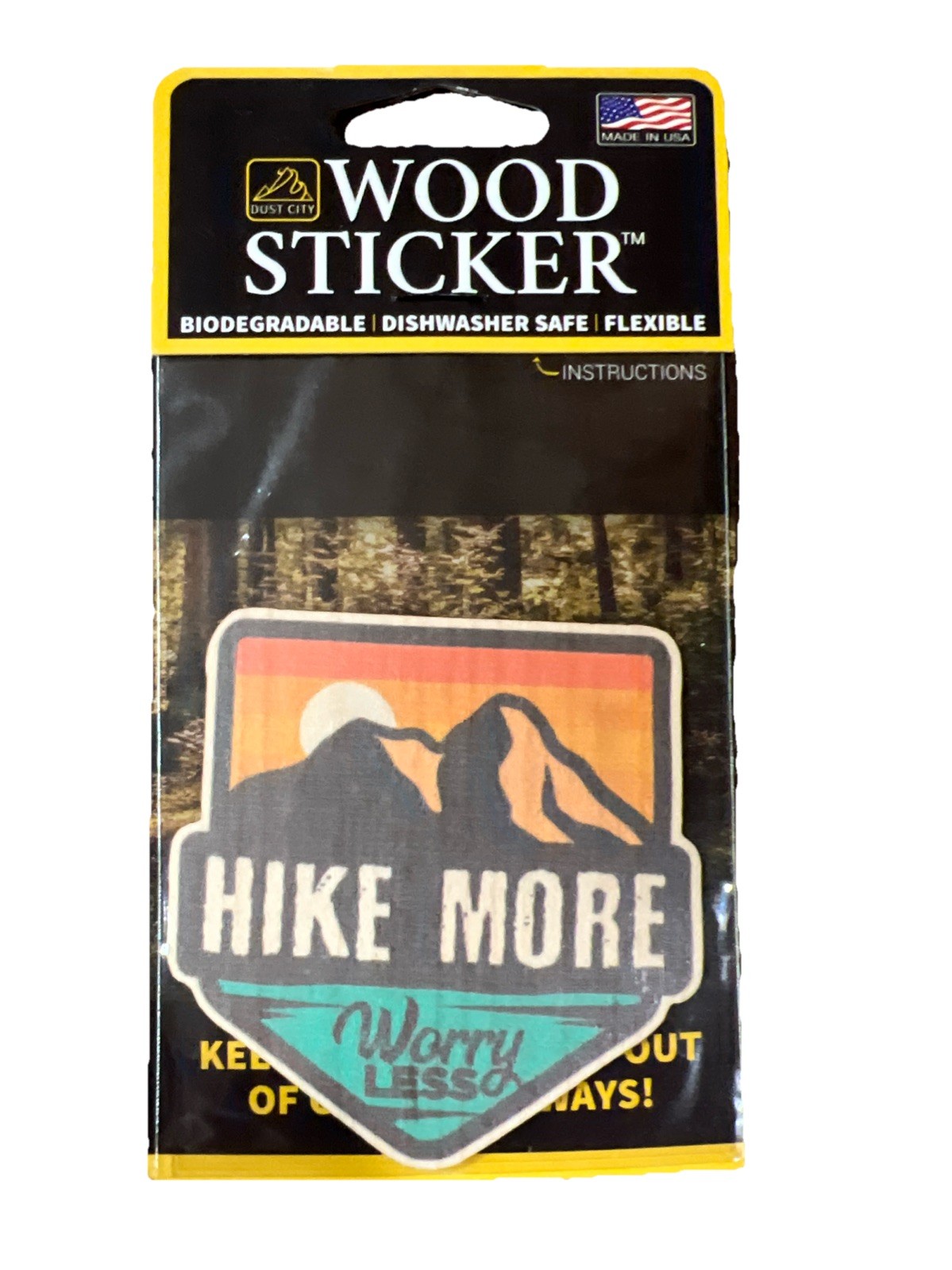 Hike More Worry Less WOOD Sticker Dishwasher SAFE Biodegradable Dust City 3M NEW