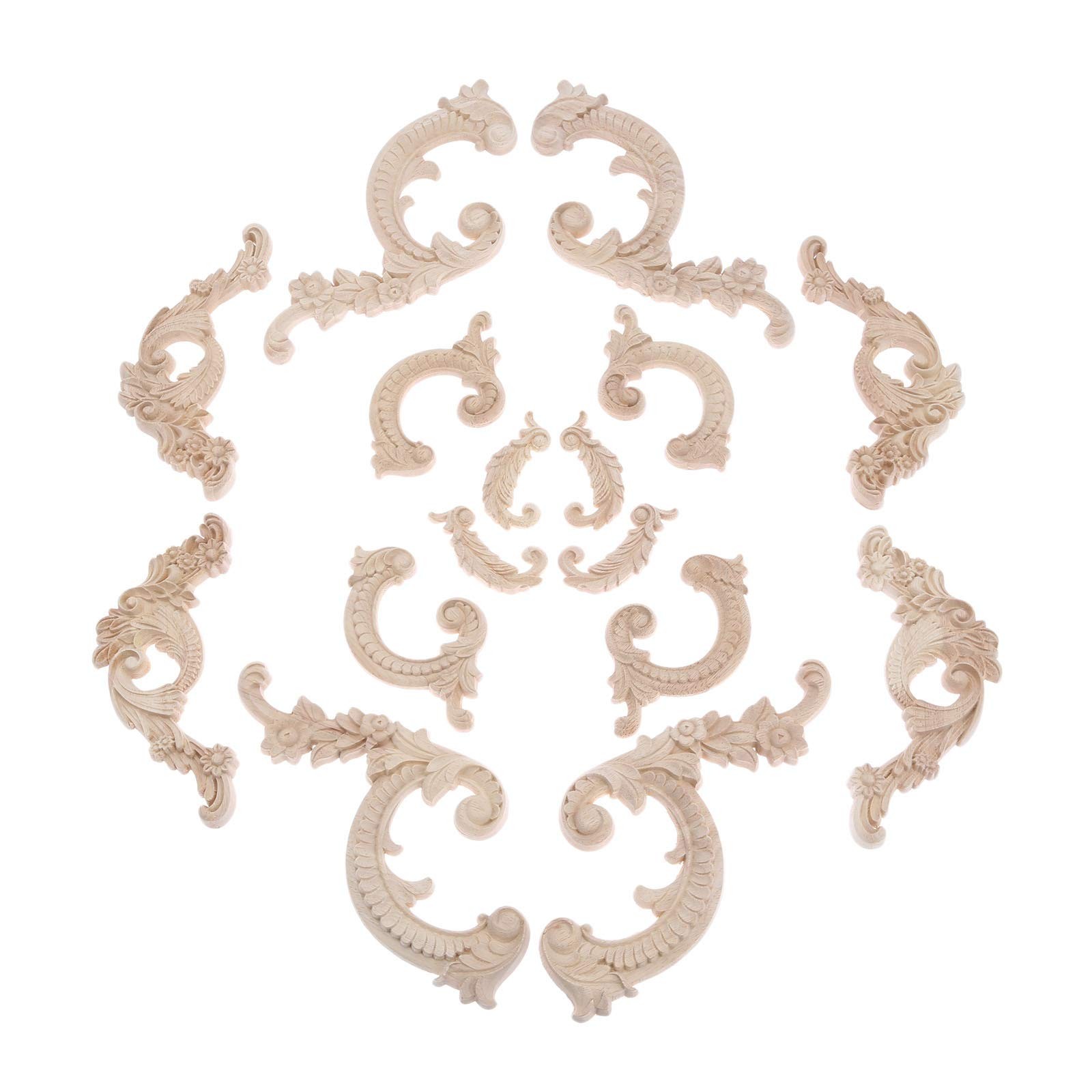 Wood Carved Appliques Wooden Onlays, 1 Pair 1 Pair(2Pcs), A: 8.5×4.5cm