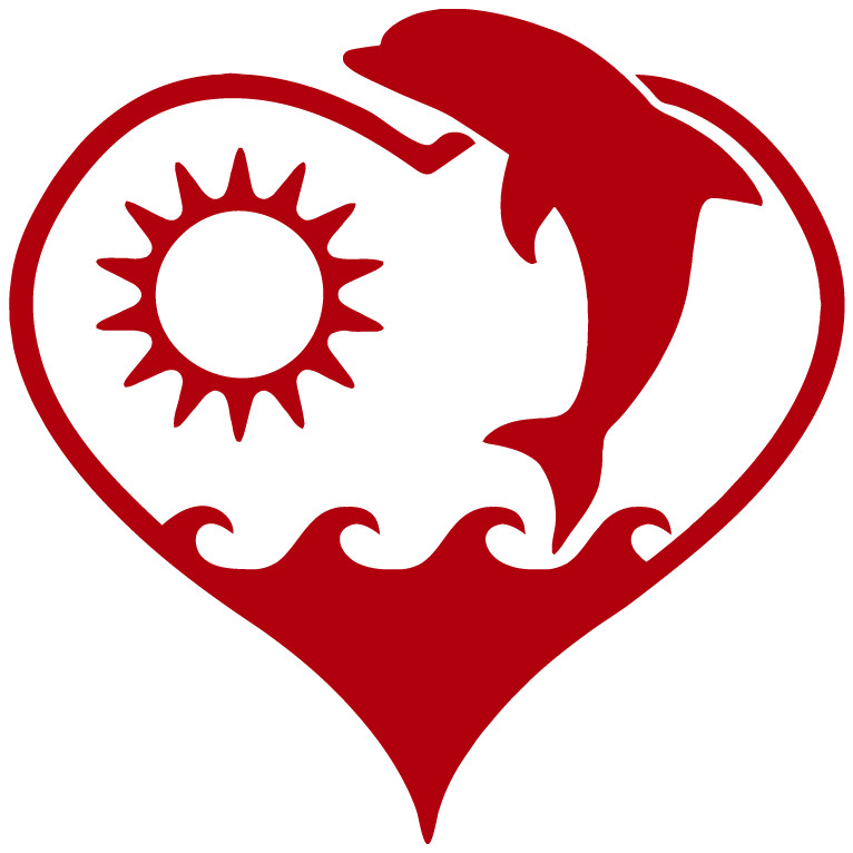 Dolphin Heart Sun Summer Ocean Water Many Colors Die Cut Vinyl Decal Made in USA
