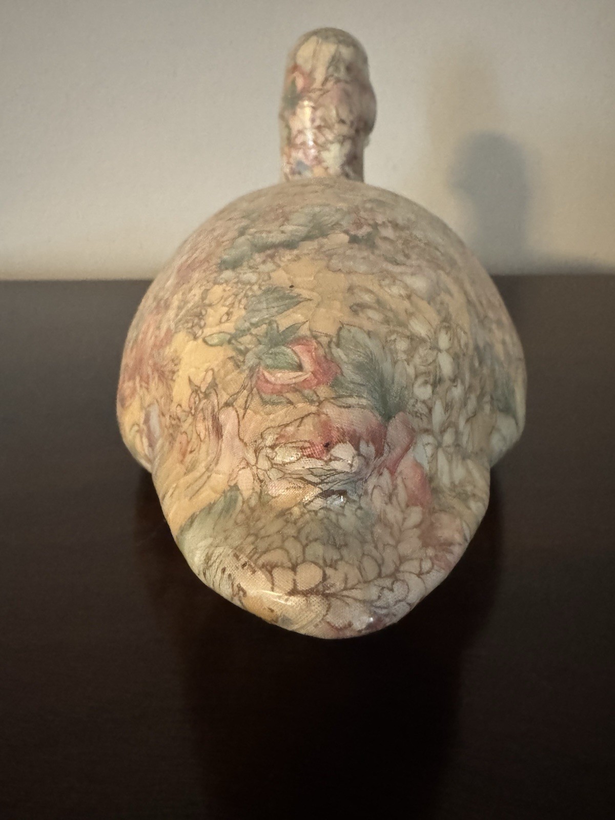 Vintage Floral Decoupage Duck Decoy Figurine Country Cottagecore Home Decor