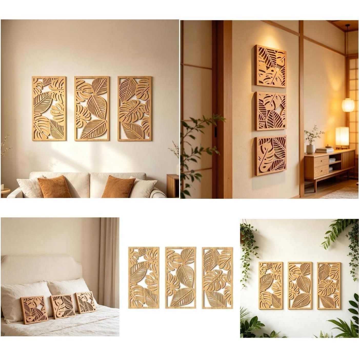 Rustic Hollow Wood Wall Hanging Decor for Bedroom and Living Room Brown Finish