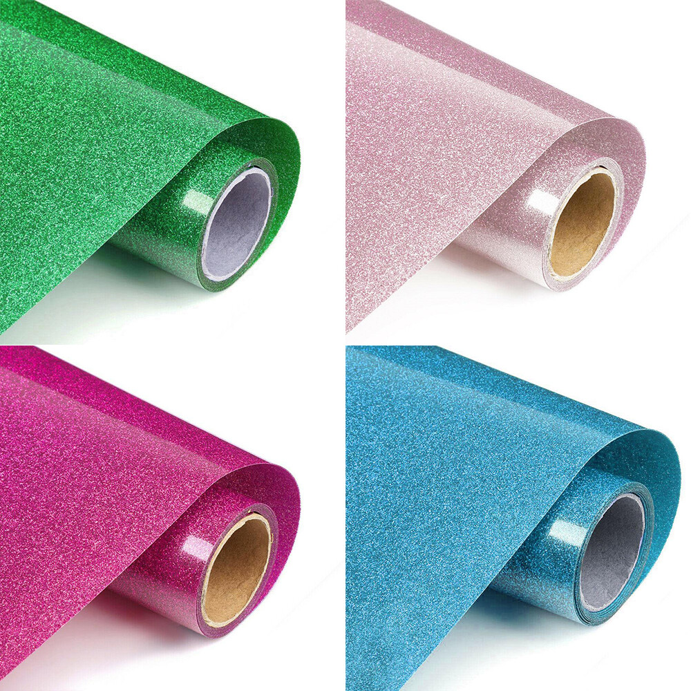 2 Rolls 12inx10ft Glitter Heat Transfer Vinyl Roll Heat Press HTV Iron On Film