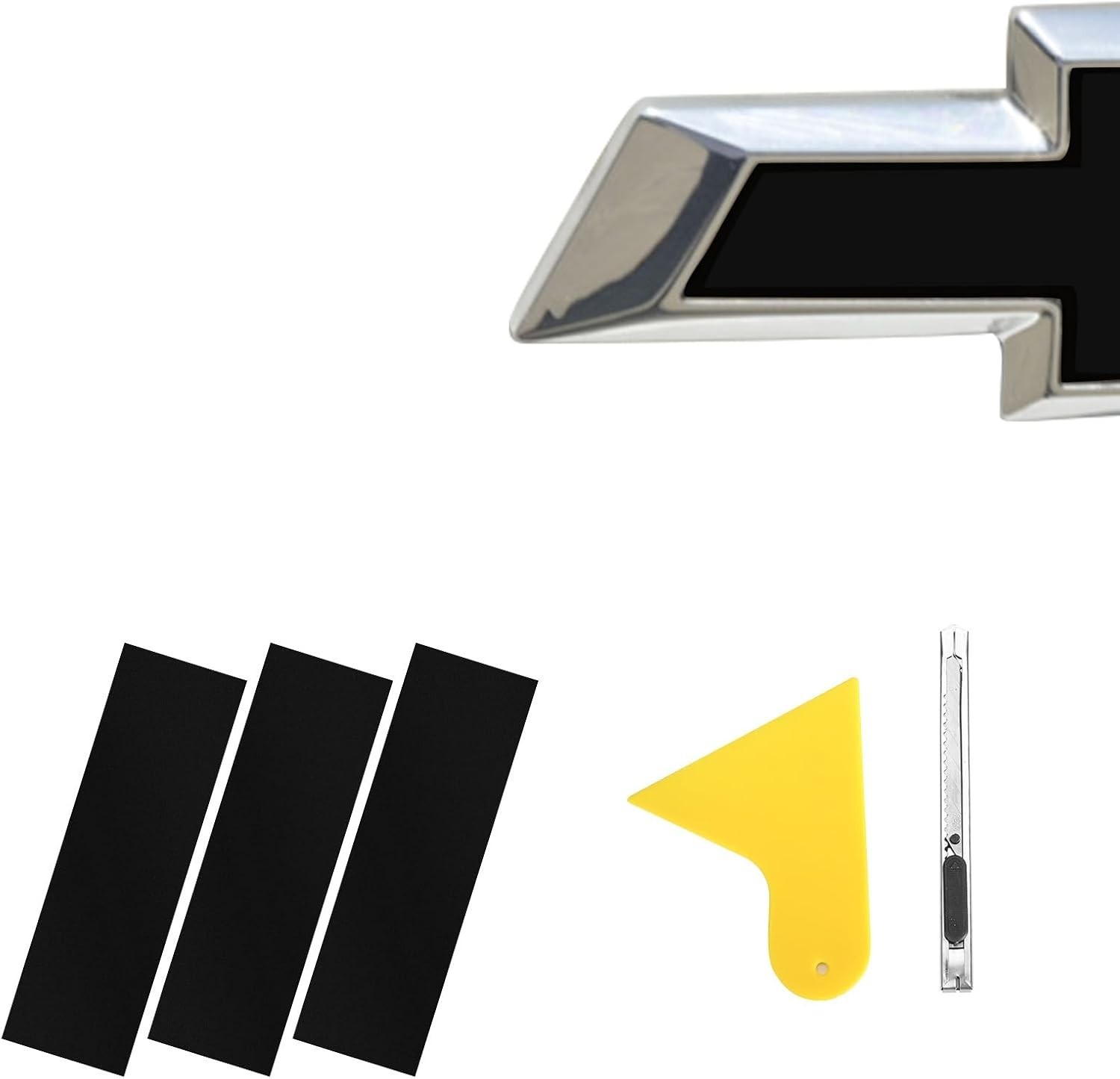 "11.8"" x 4"" Bowtie Emblem Wrap Kit for Chevy Logo Overlay Vinyl Wrap Pure Blac