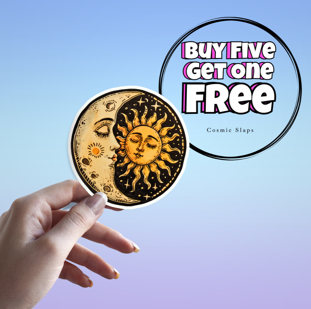 Sun & Moon Sticker: Celestial Kiss Vintage Eclipse Waterproof Night Sky Sticker