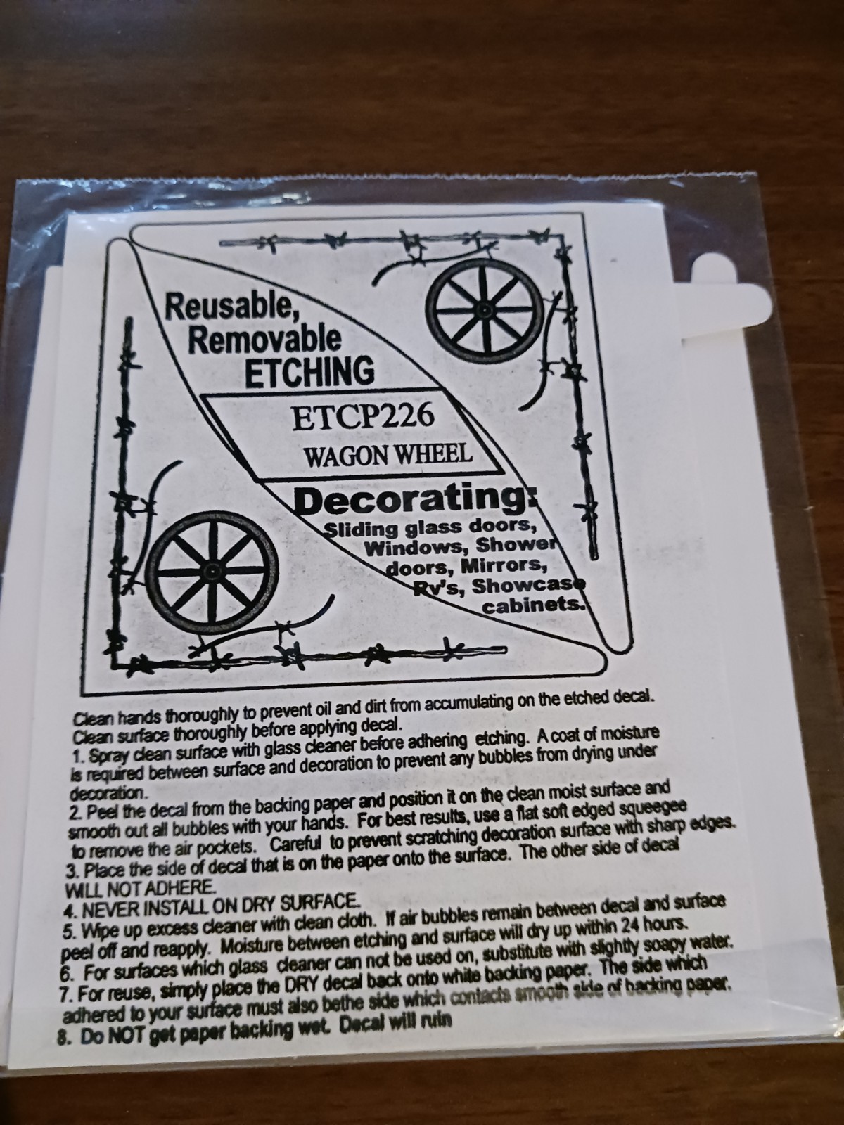 WAGON WHEELS Etched Look Cling 5"X5" Corners Removable & Reusable 226