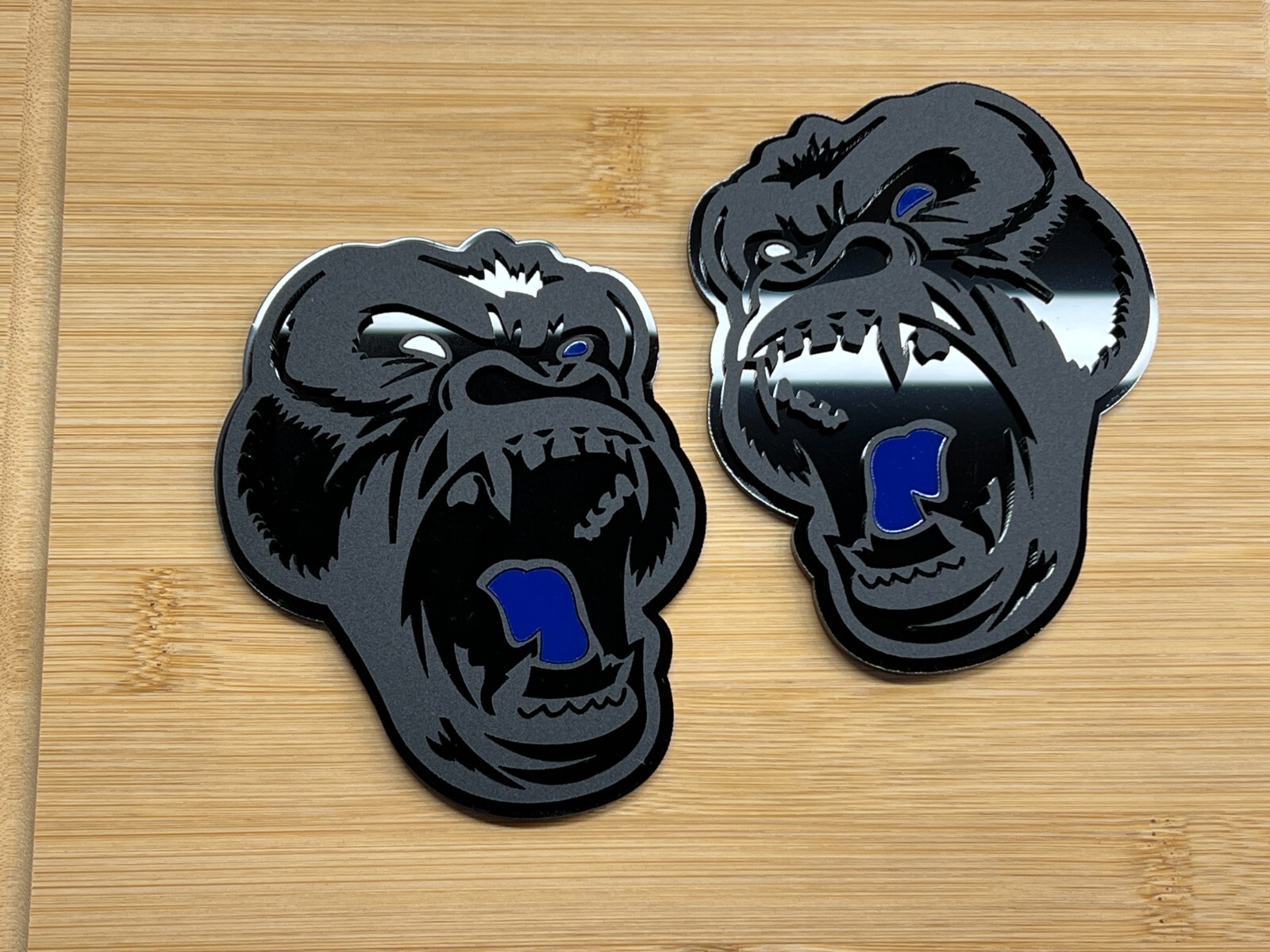 Angry Gorilla Blue Eye Car Truck Emblem Badge Matte Black /Black Custom PK of 2