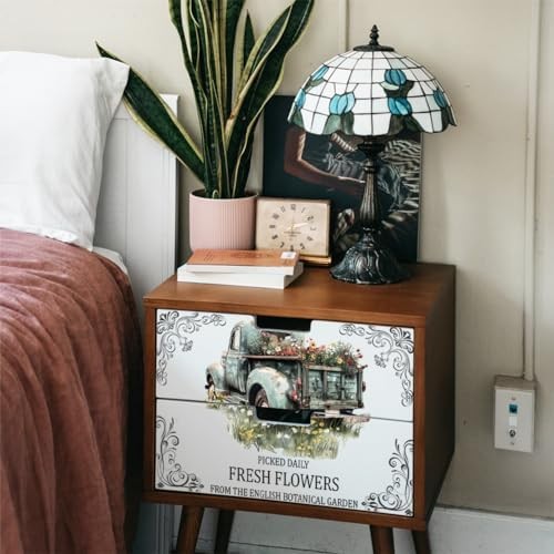 OLYCRAFT 3pcs/Set Vintage Truck Flowers Rub on Transfer Stickers 11.8×5.9 Inch S