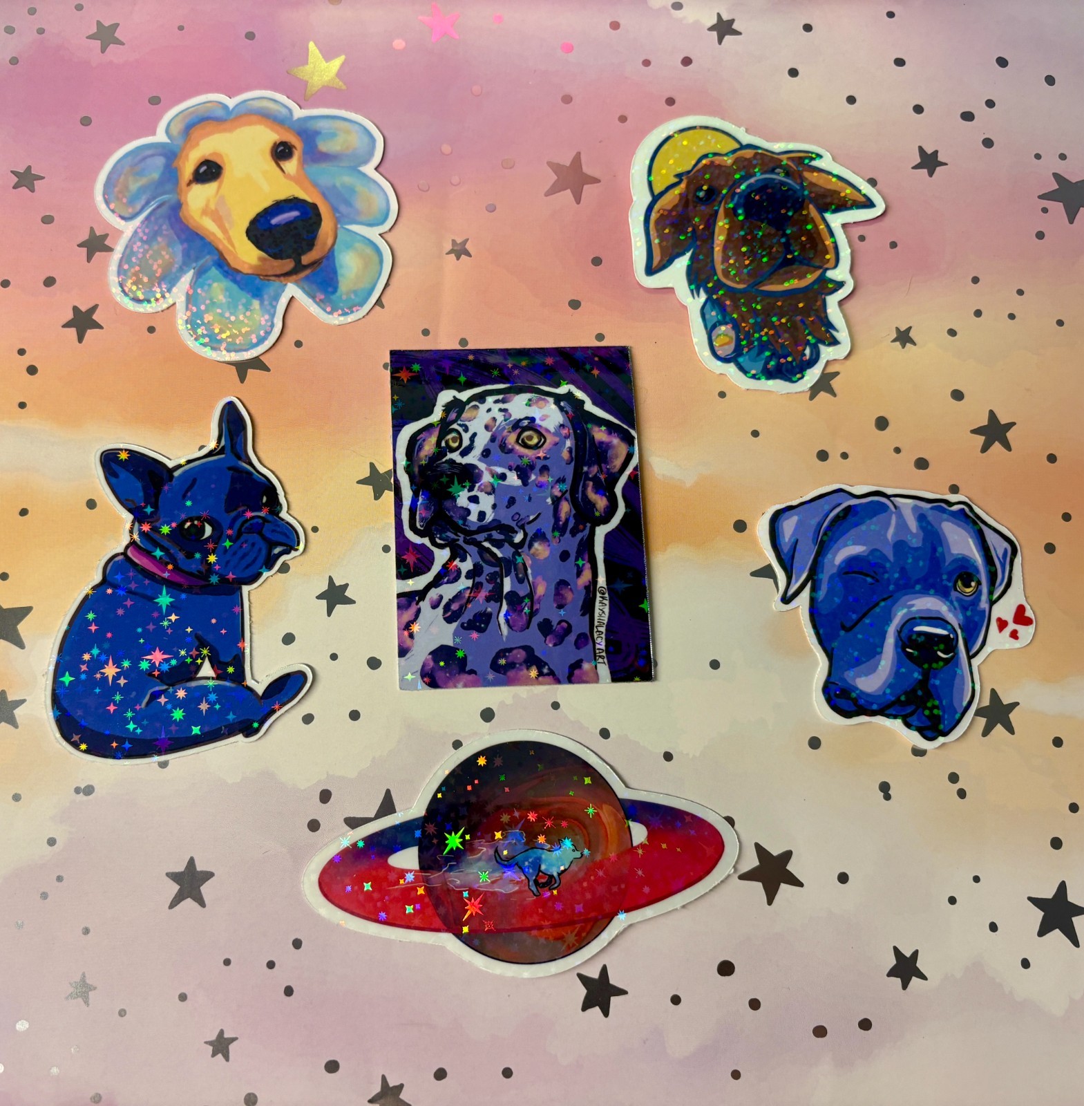 Puppy Pack 5 Holographic Waterproof Vinyl Dog Themed Stickers by KayshaLacyArt