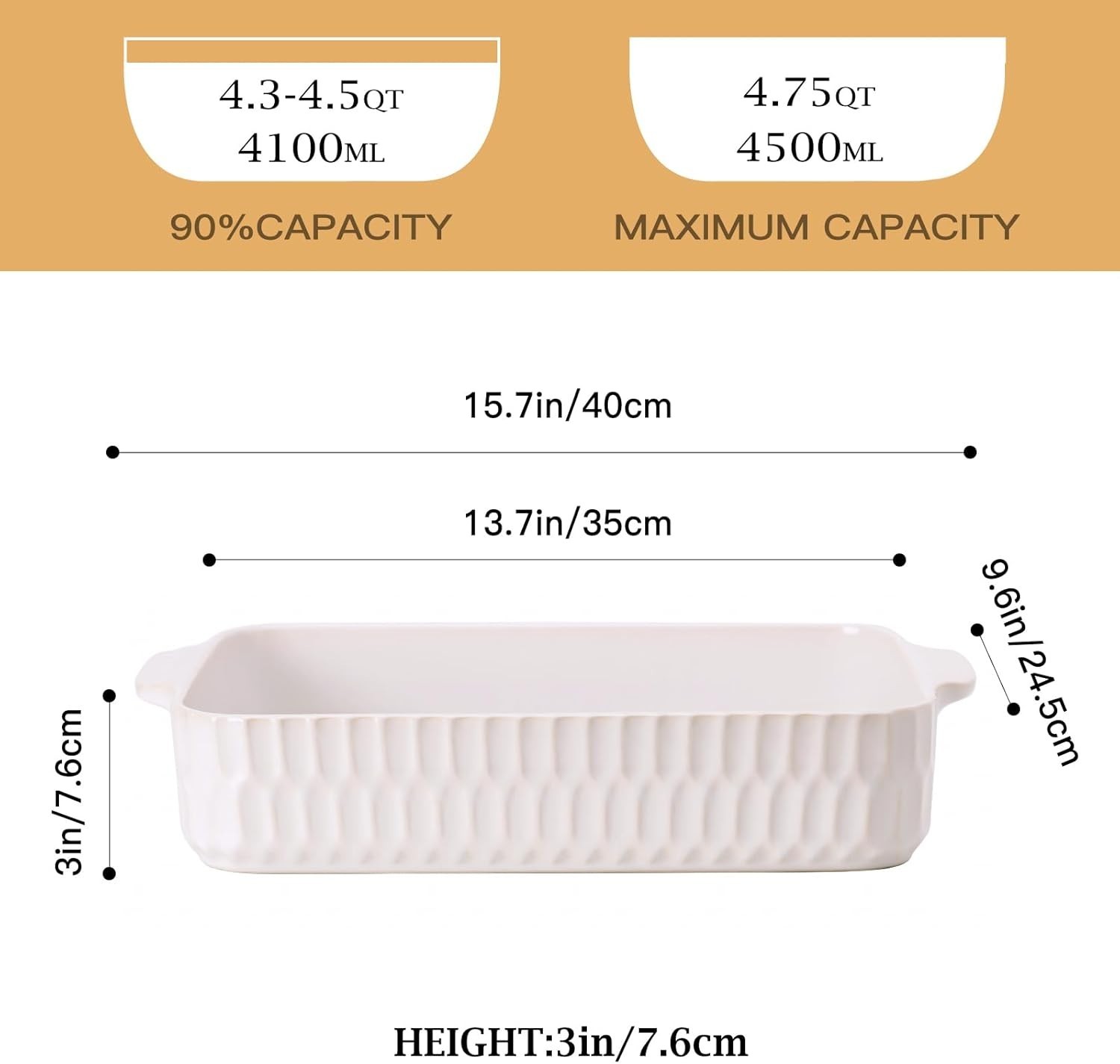 4.7QT Casserole Dishes for Oven, 9×13” Large Lasagna Pan, Ceramic Baking Dish, R