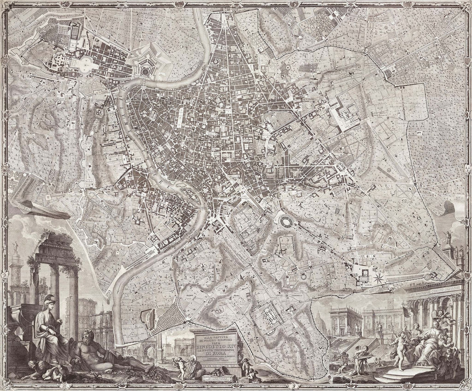Vintage Old Map of Rome Italy Wall Mural. The Large Plan of Rome Peel and Stick