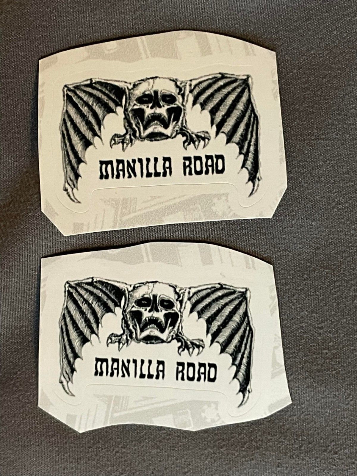 Lot (2) MANILLA ROAD 1" x 1 5/8" Band STICKERS Black White FAST! FREE SHIP!