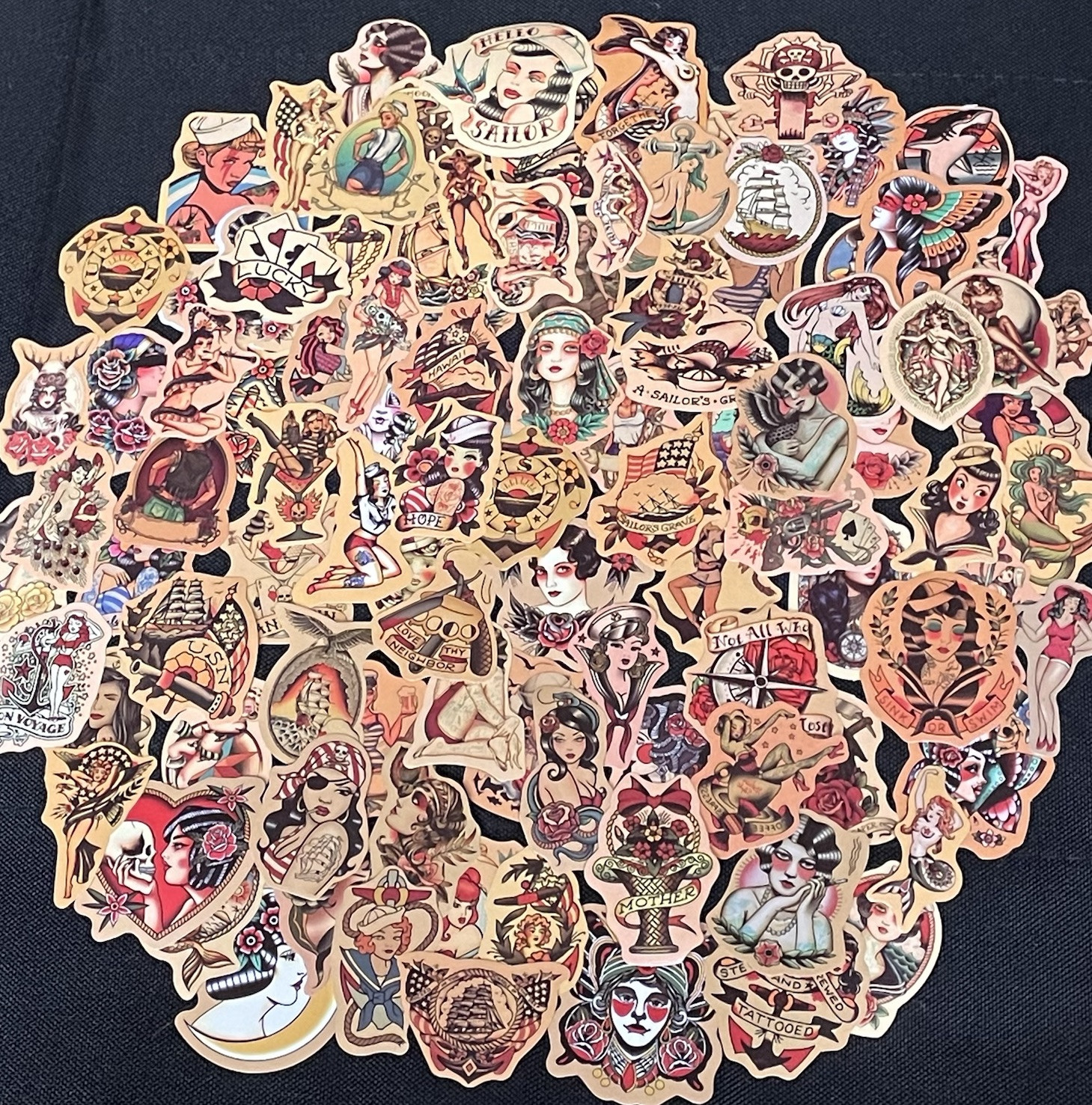 100 Stickers Retro Pinup Girl Sailor Sea Sexy Decals Tattoo Pirate Life