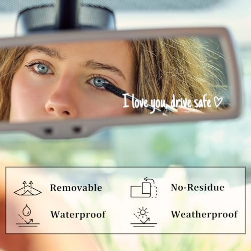 Upgrade I Love You Drive Safe Mirror Stickers, 3 Pcs Cute Car Stickers White