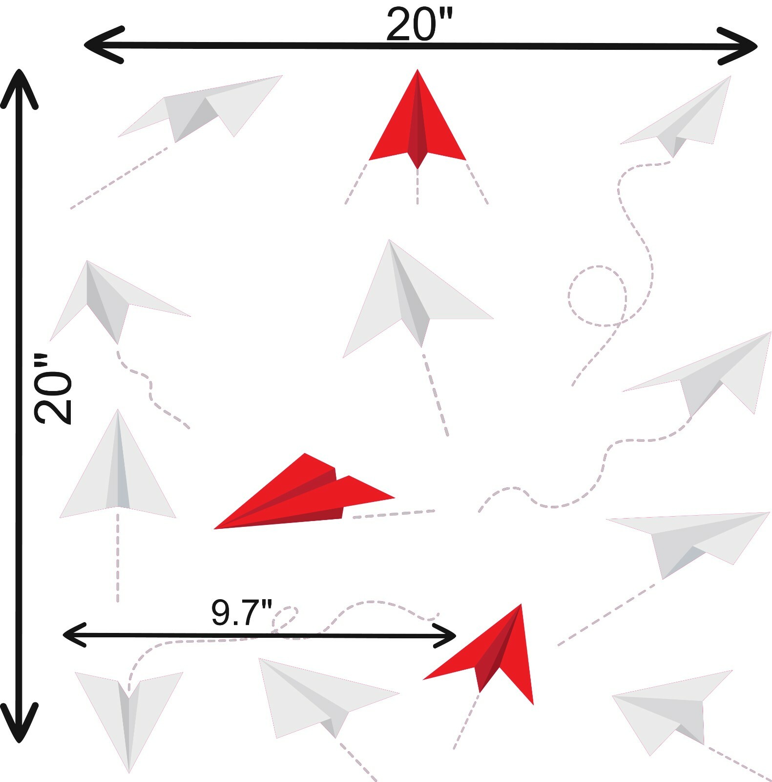 Red & White Paper Airplanes Décor Kids Bedroom Removable Vinyl Wall Decal Sheet