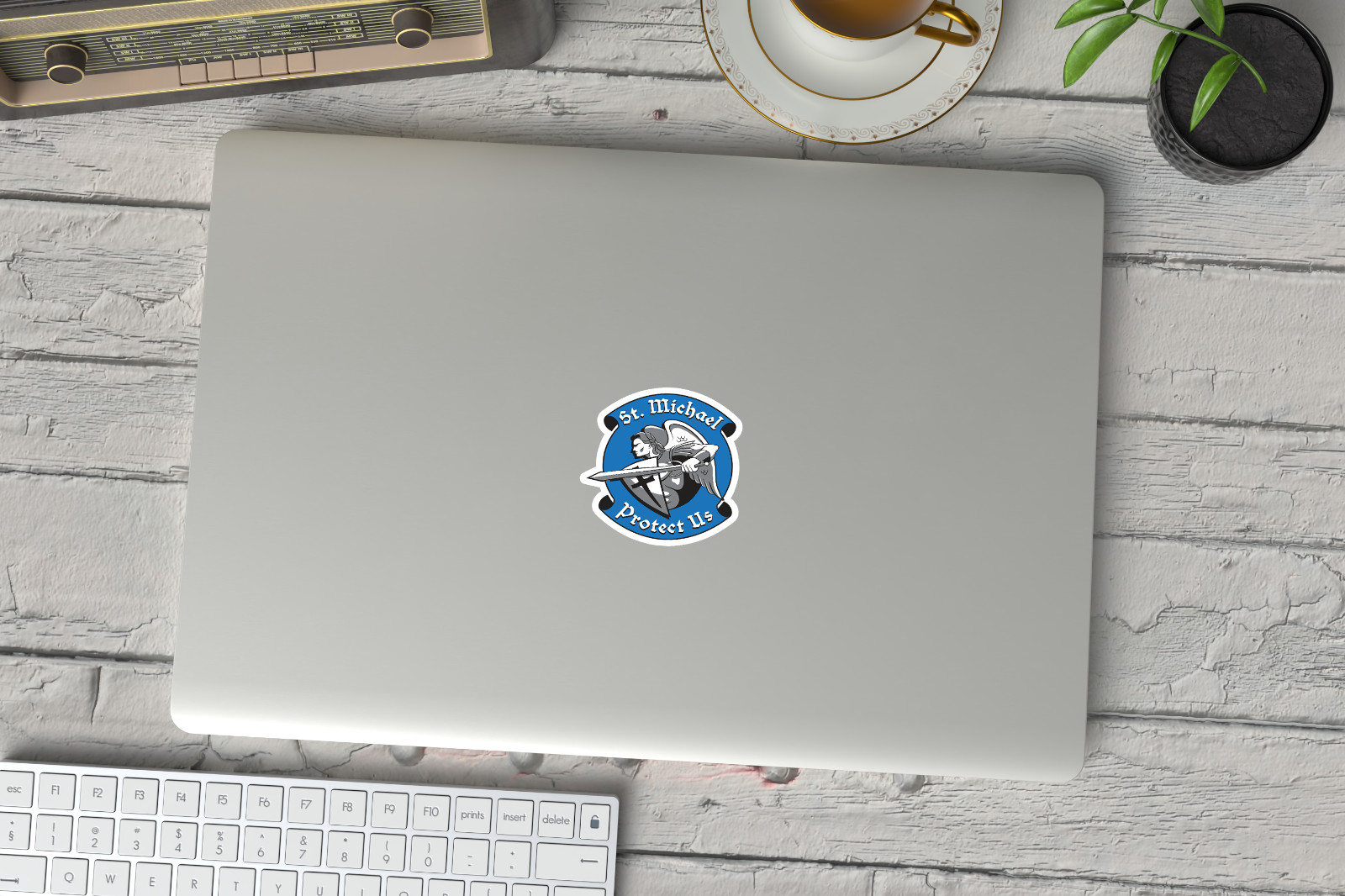 St. Michael Protect Us Vinyl Sticker | Waterproof | Laptop Tumbler Decal