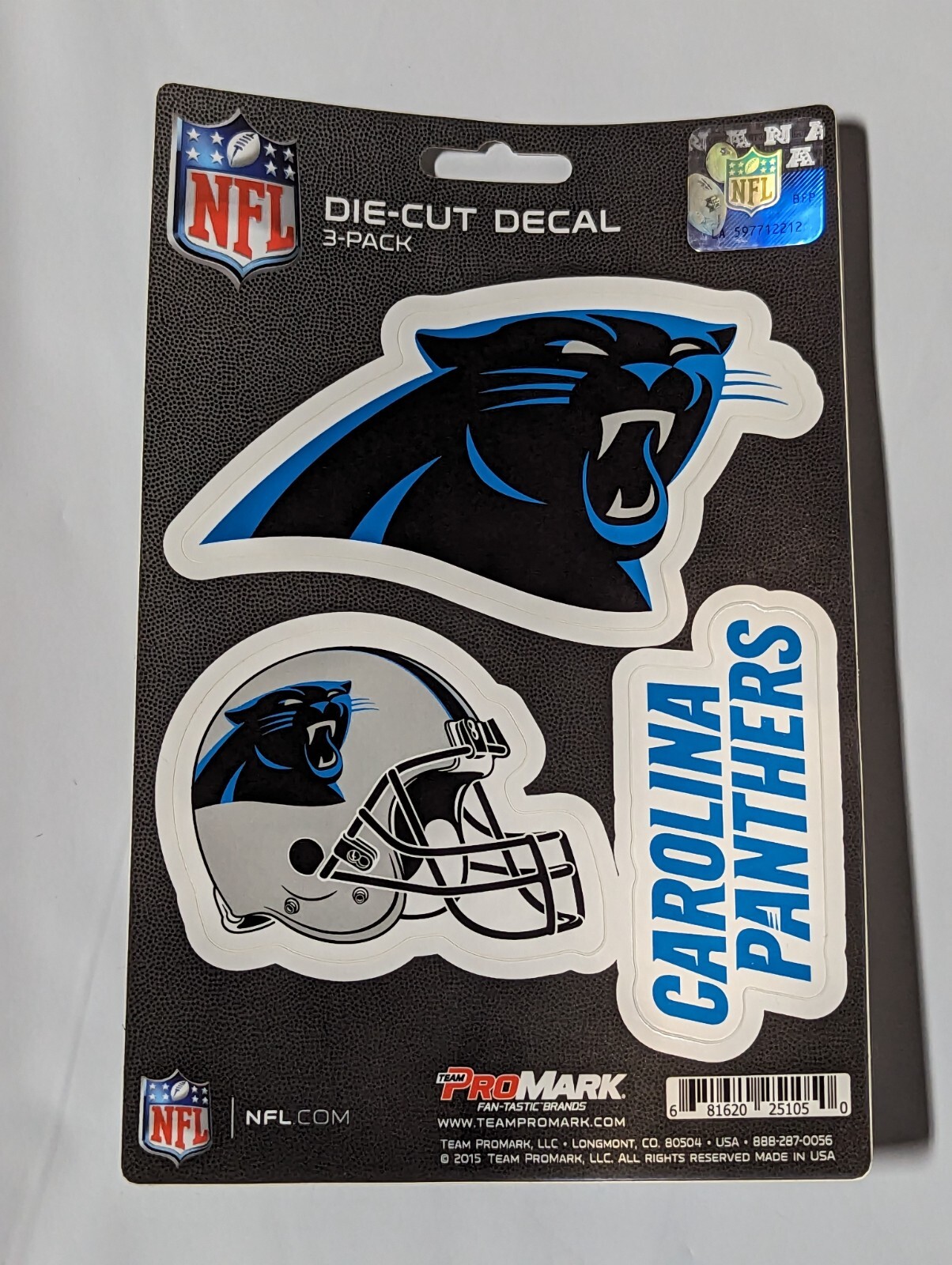 Carolina Panthers 3-Pack Die-cut Decals Stickers Sheet Measures 5" x 7" New!