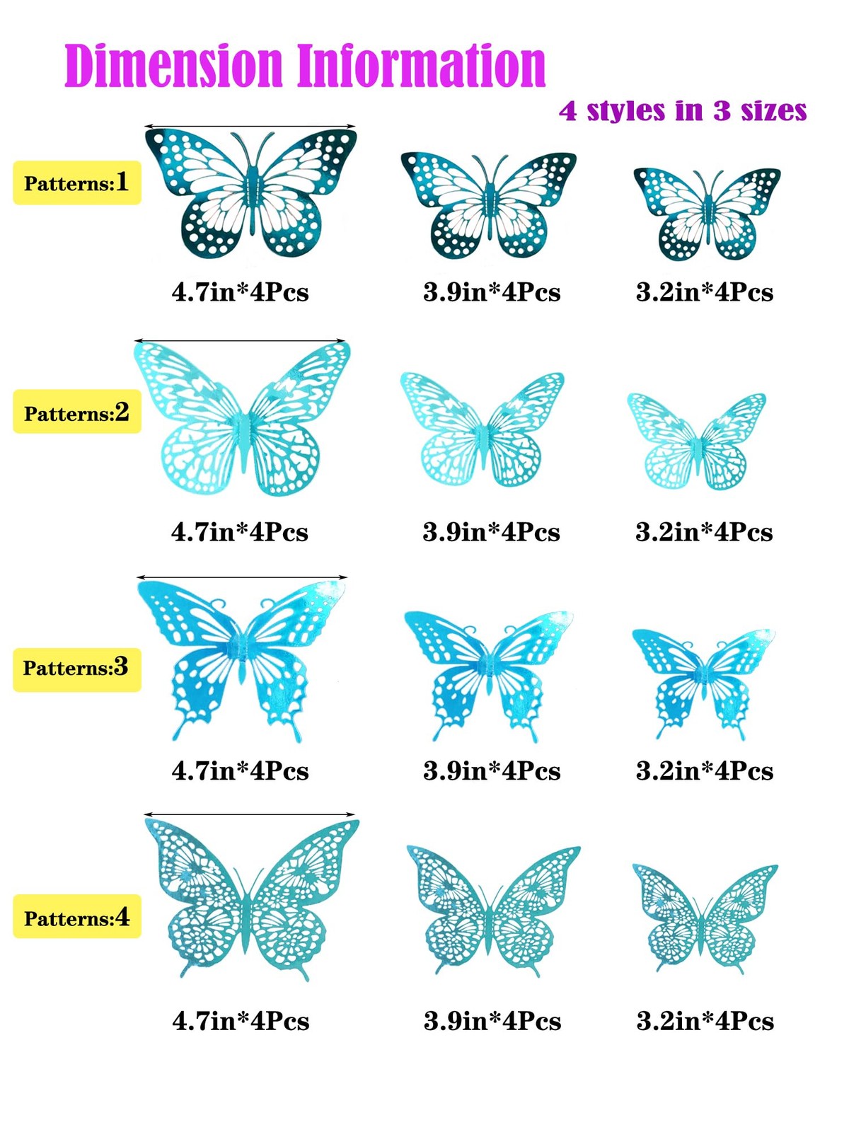 3D Turquoise Blue Butterfly Wall Stickers – 48 Pcs with 4 Styles & 3 Sizes, R…