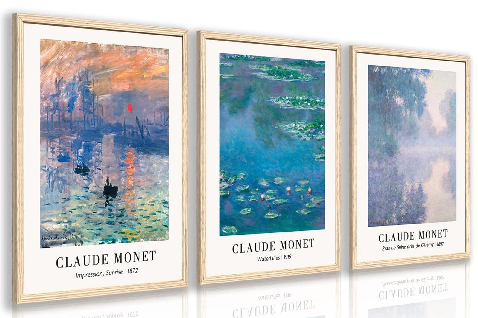 Cyebmo Vintage Botanical Wall Art Set of 3, Claude Monet Water Lilies Art Pri…