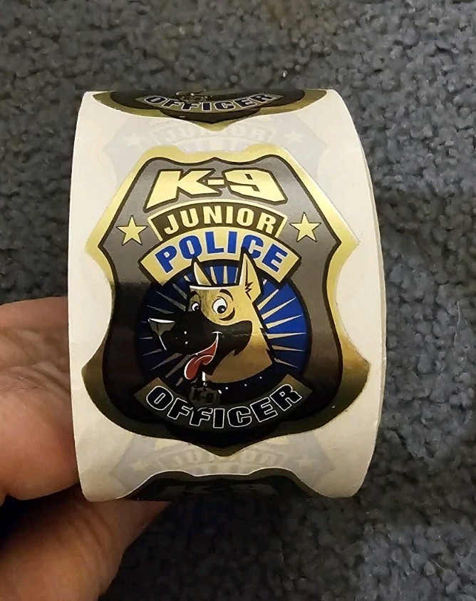 K9 Dog Unit Jr. Police Officer Foil Die Cut Badge Sticker ROLL/100 High Quality