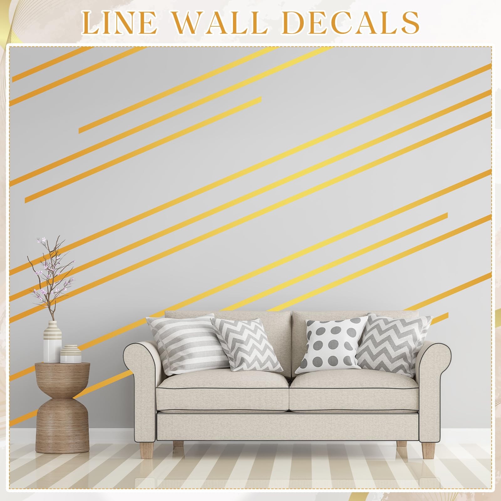 Hoolerry 24 Pcs Gold Wall Decals Peel and Stick 70.8 x 1.2 Inch
