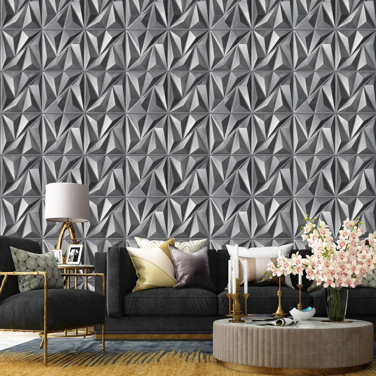 33 Pack 3D Textured Wall Panels – Brushed Silver Decor for Any Room