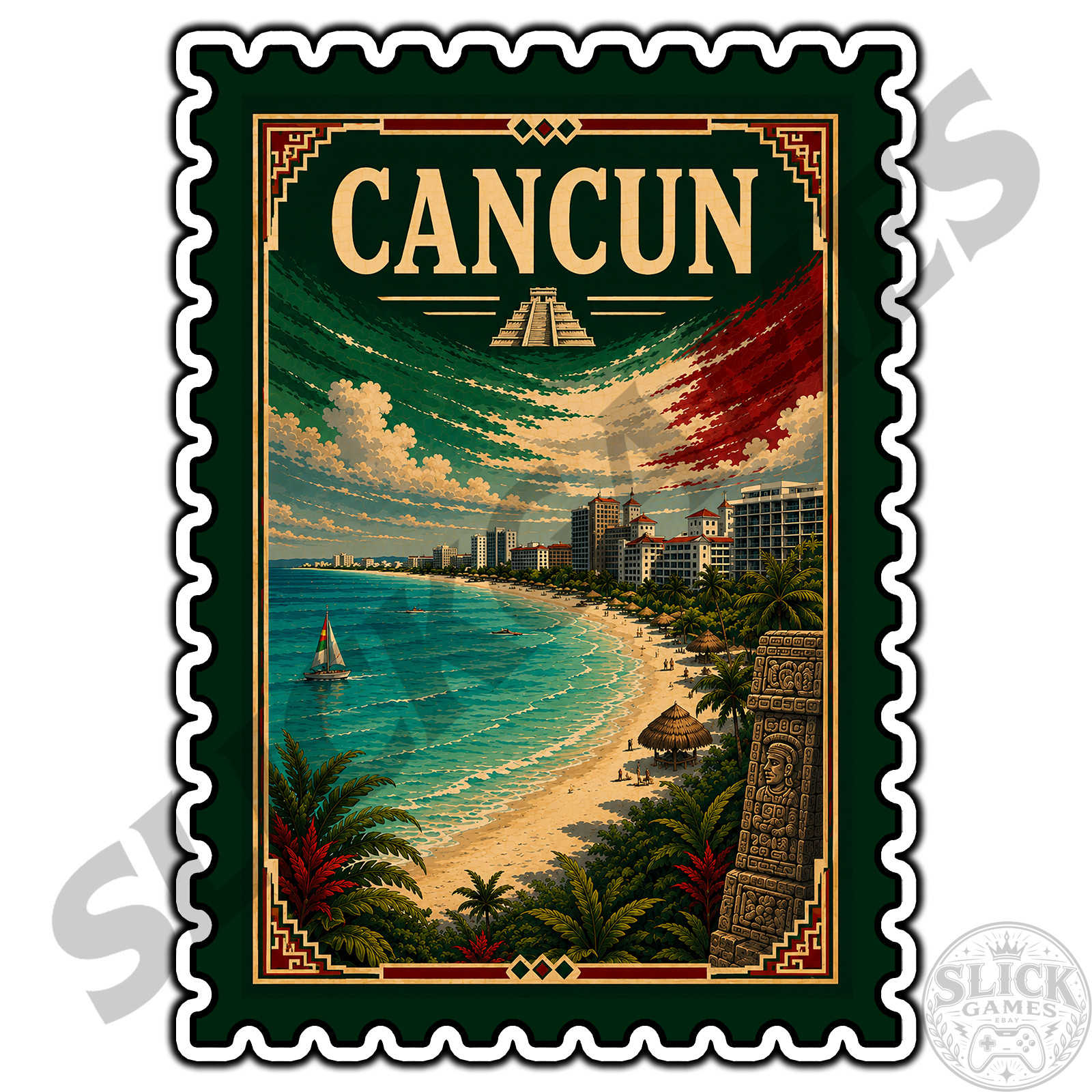 Cancun Mexico Travel Postage Stamp Sticker #1 Waterproof Vinyl Decal Die-Cut
