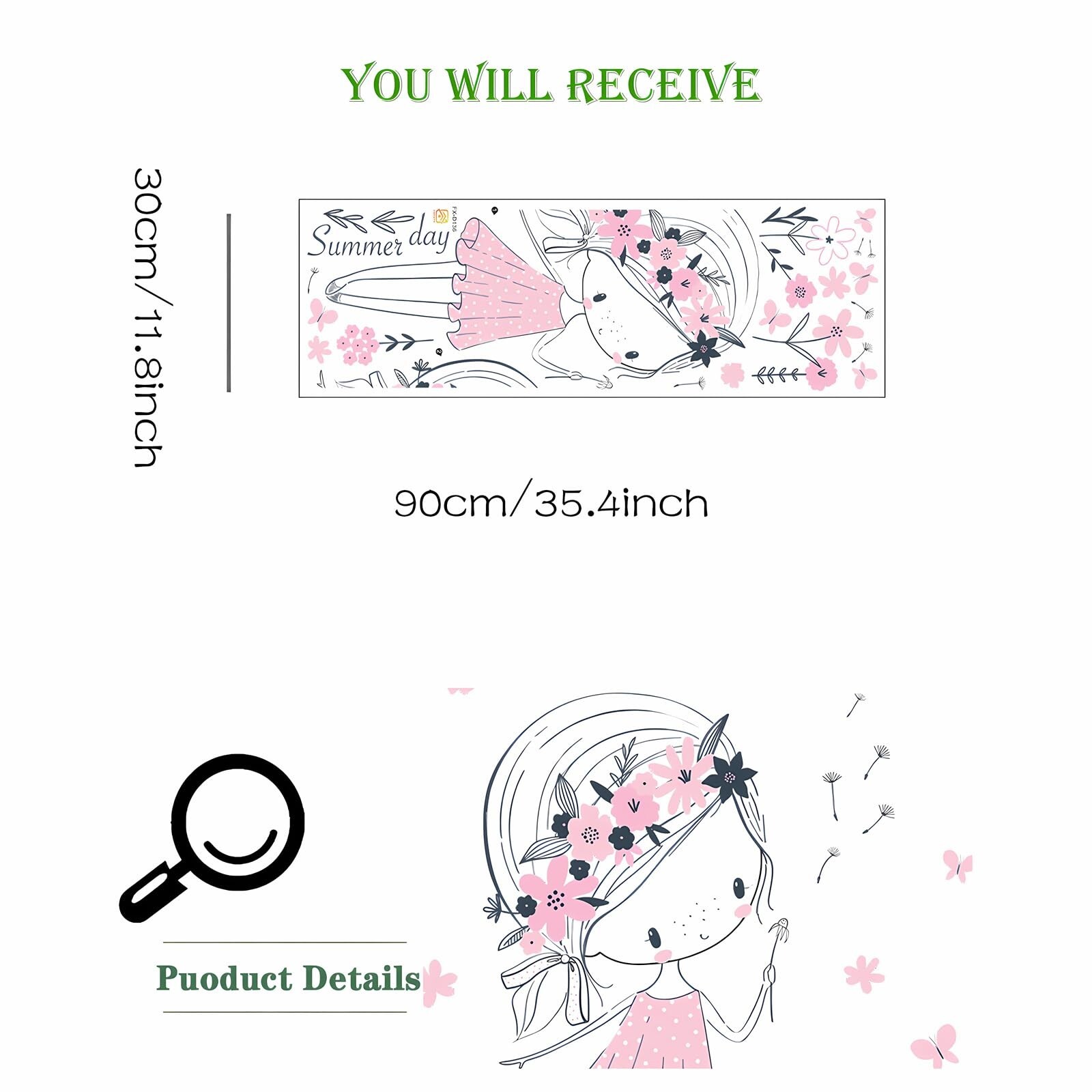 Pale Pink Dandelion Girl Wall Stickers, sacinora Summer Flower Fairy Art Wall…