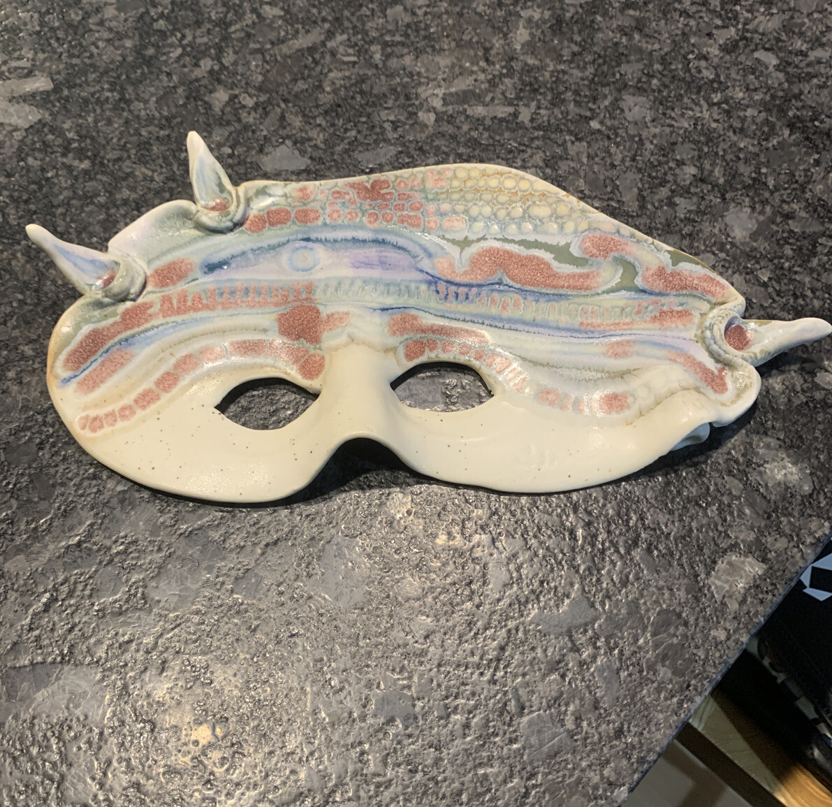 Pottery Handpainted Face Wall Mask 12” In Length By 6 1/2” Wide Beautiful