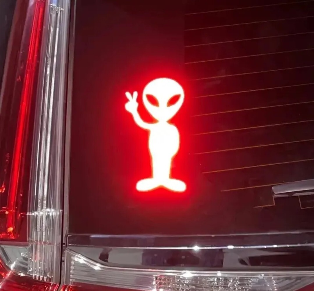 1 Pcs Alien Peace Sign Highly Reflective Vinyl Decal Sticker-Red