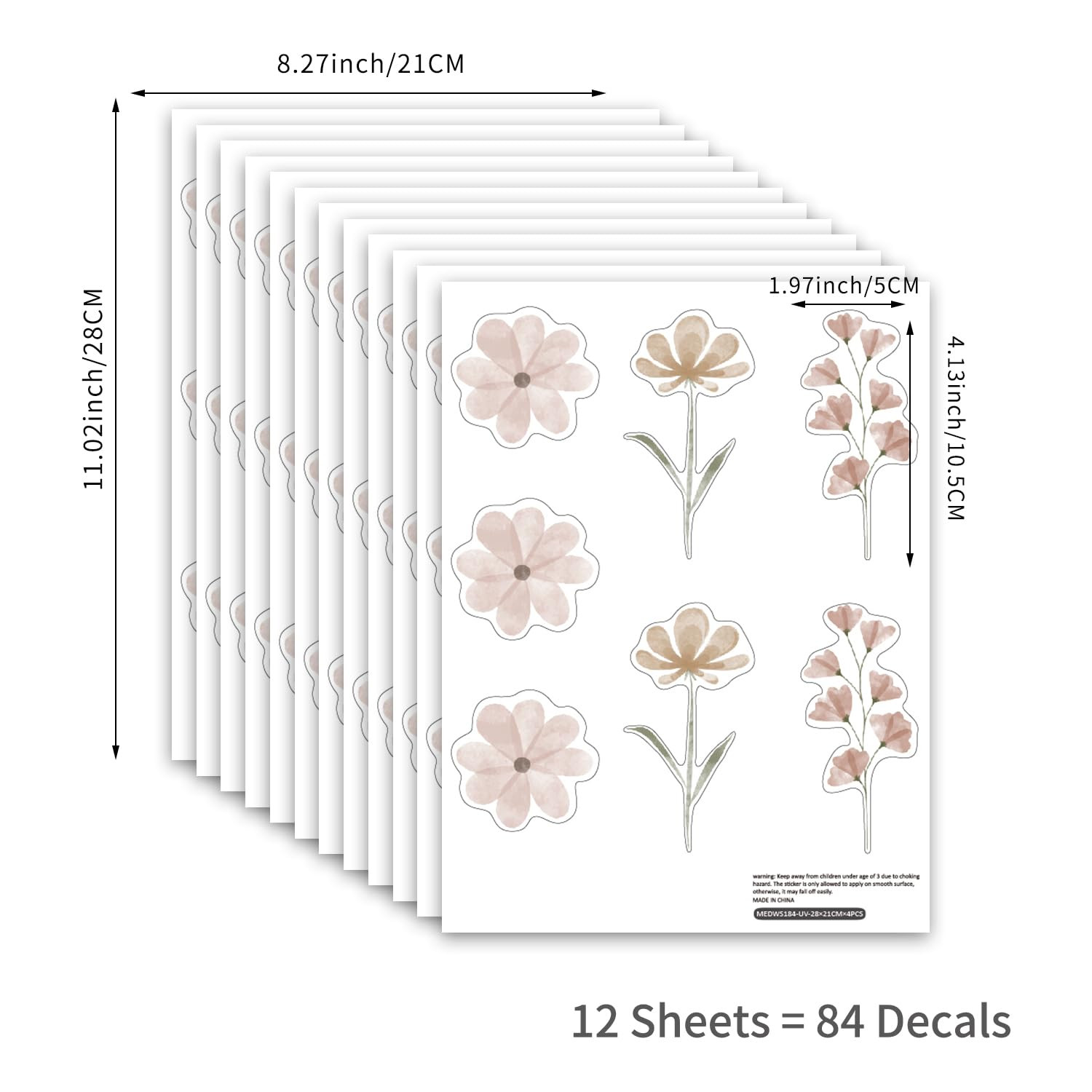 Daisy Wall Decals | 84 PCS Boho Flower Stickers for Girls' Rooms, Playrooms, and