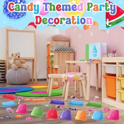 46Pcs Colorful Candyland Floor Stickers – Party Decor, Hallway Runner, Trunk or