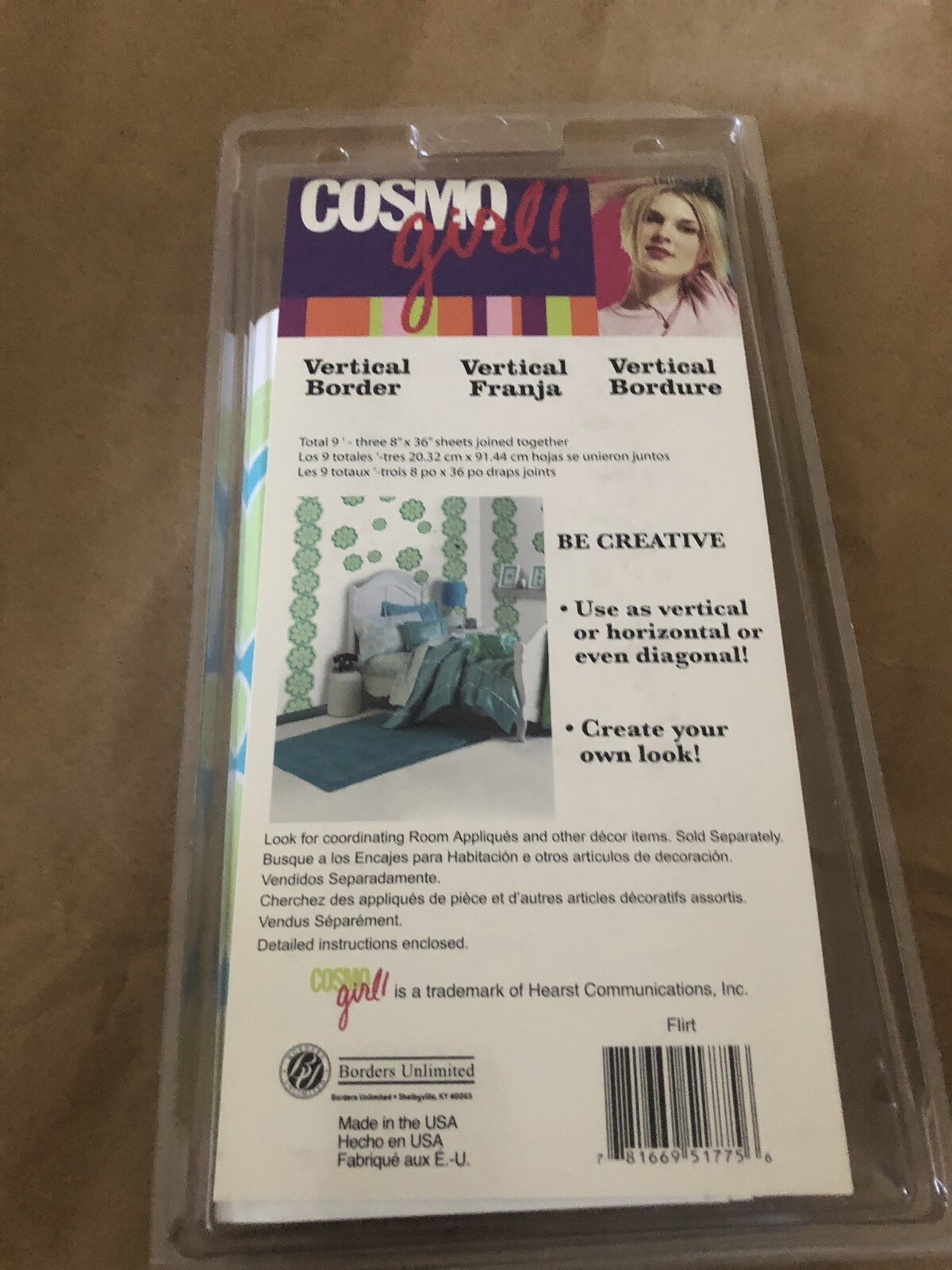 Cosmo Girl Flirt Wall Appliqué Decals Blue & Green Girls Flower Theme Decor NIP