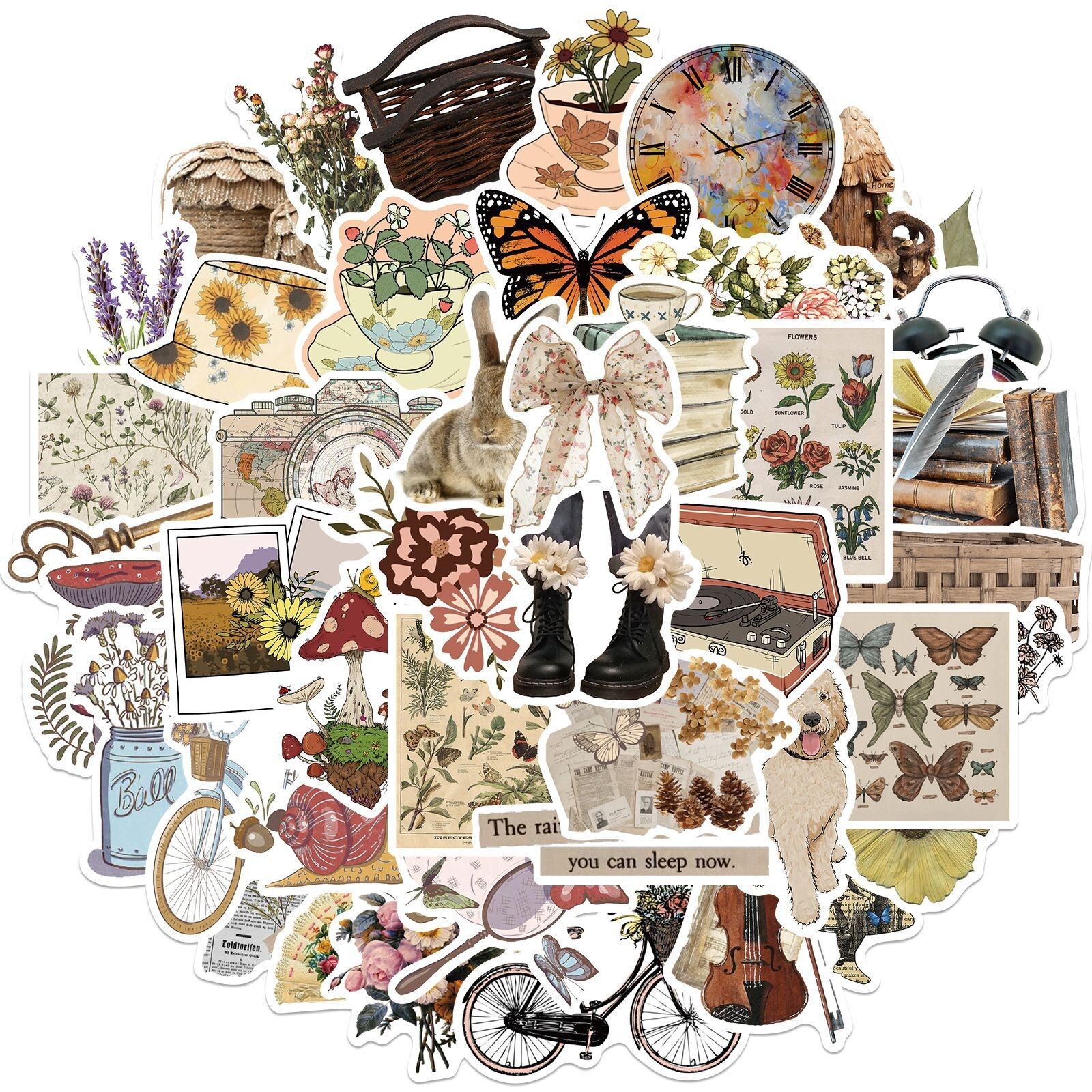 200pcs RETRO COTTAGECORE MAGIC Stickers, Stamps Books Flowers Rainbow,214