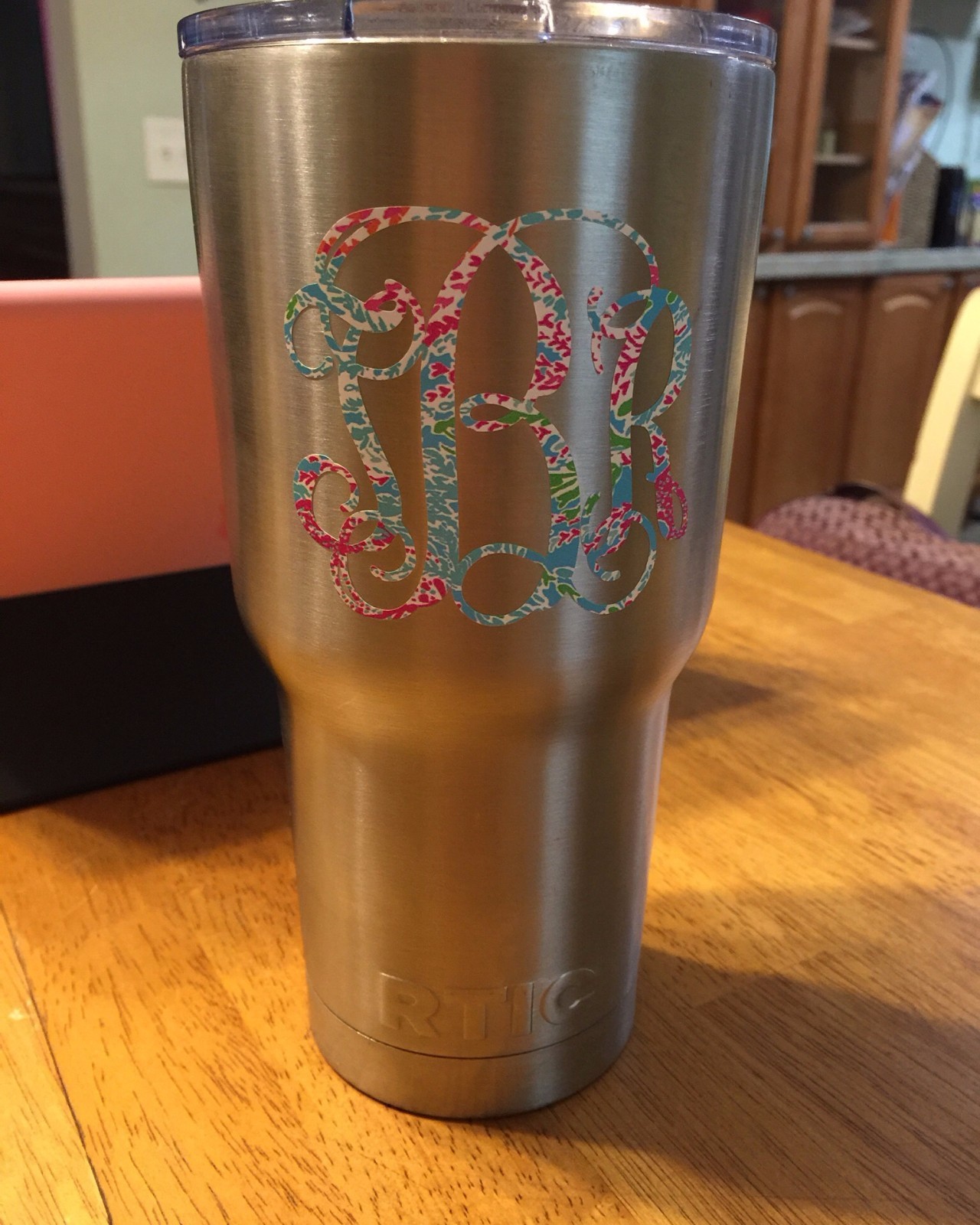 Lilly Patterned Vine Circle Monogram Name Decal Sticker for YETI Tumbler Cooler
