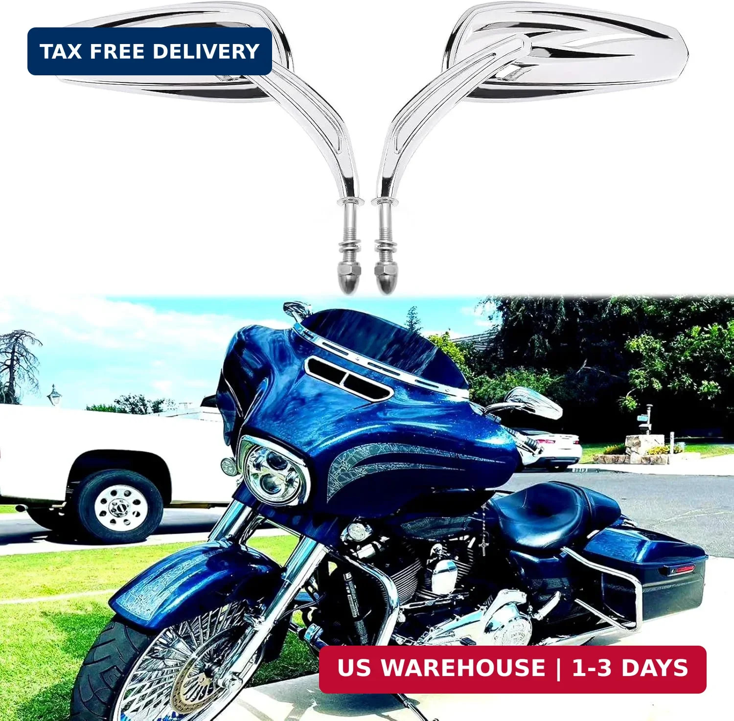 Chrome Motorcycle Side Mirror for Road King Street Electra Glide Road Glide Dyna