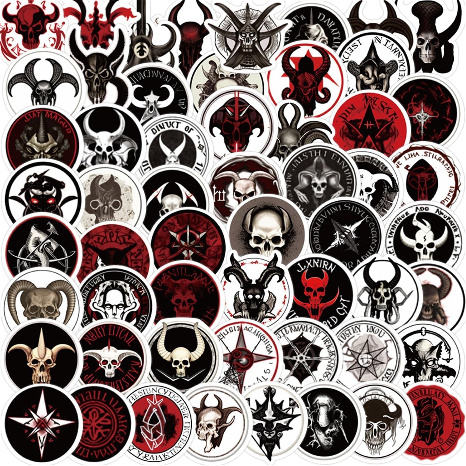 Satanic Goth Sticker Lot 50 Stickers Horror Gothic Skulls Satin Devil Skull Red