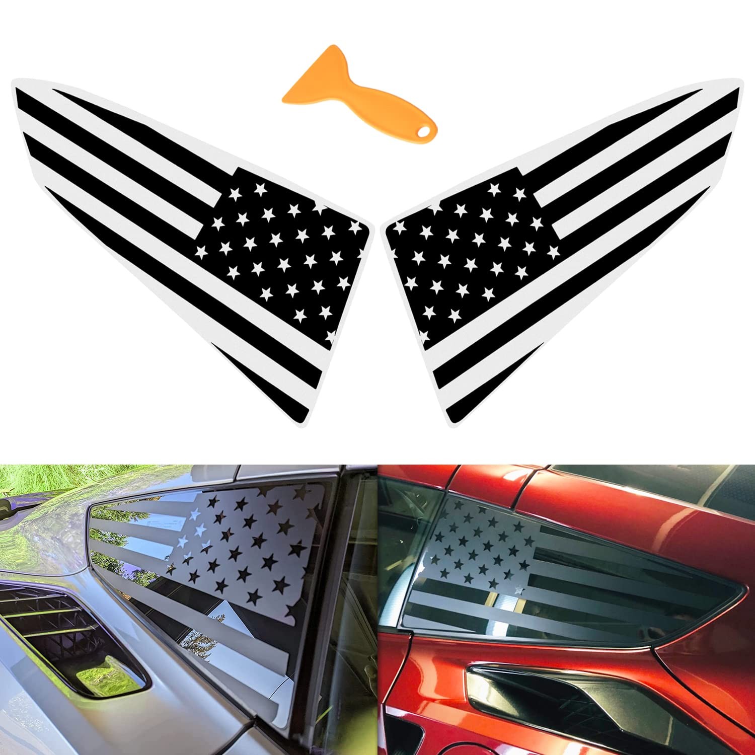 for Both Side American Flag Window Decals fit C7 Corvette 2014-2019 Black