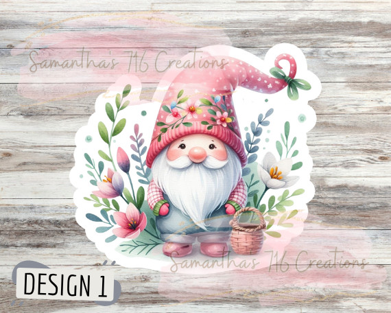 Spring Gnomes Watercolor Vinyl Stickers 3"