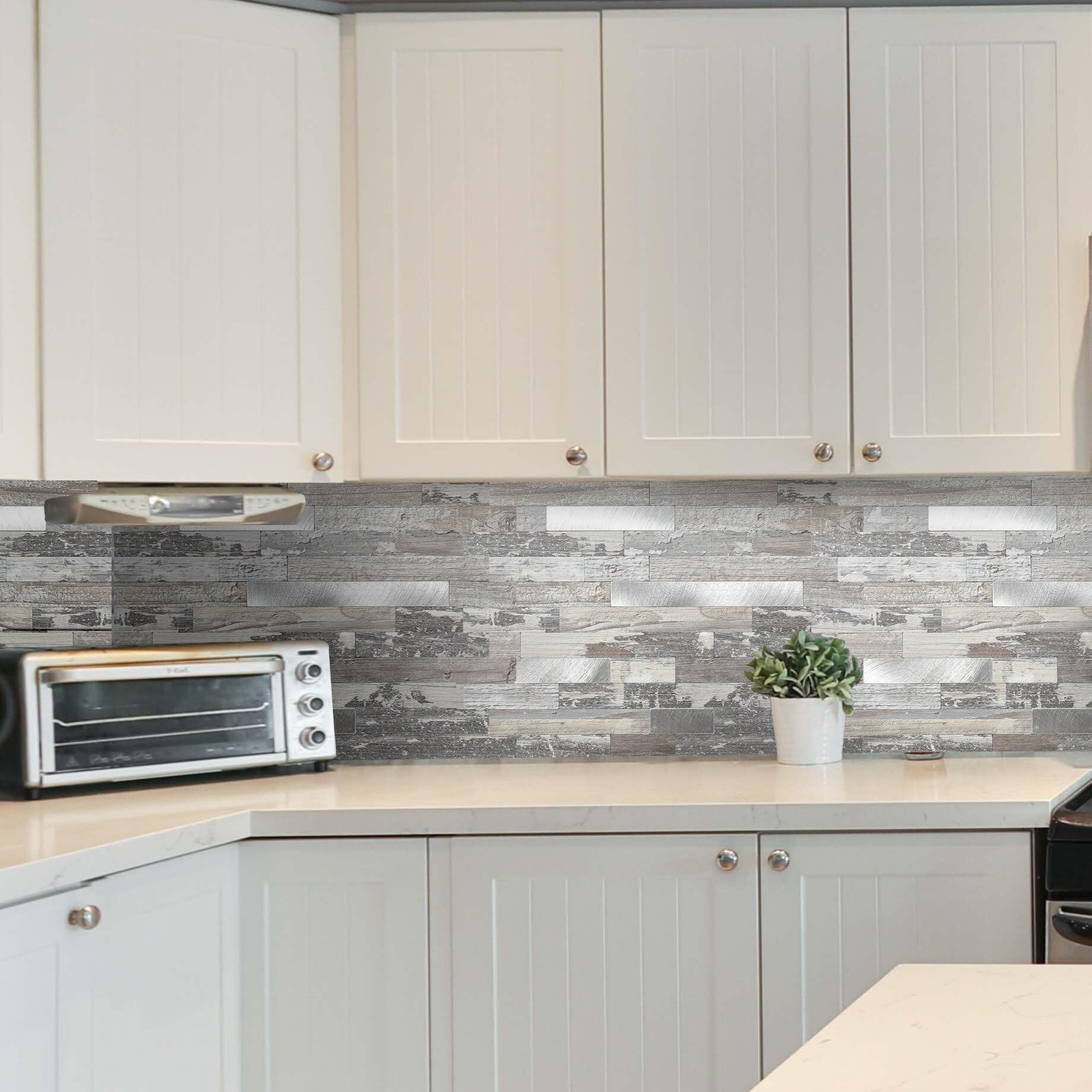 Yipscazo 20 – Sheet Peel and Stick Wood Metal Tile Backsplash, Stick on Tiles…