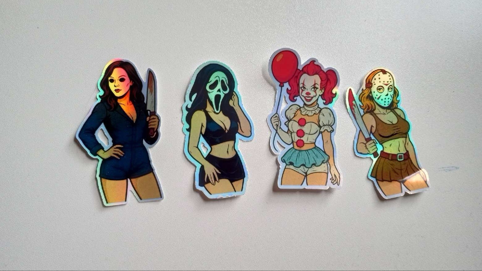 Horror Cosplay Girls 3inch Waterproof Holographic Vinyl Sticker Pack (all 4)