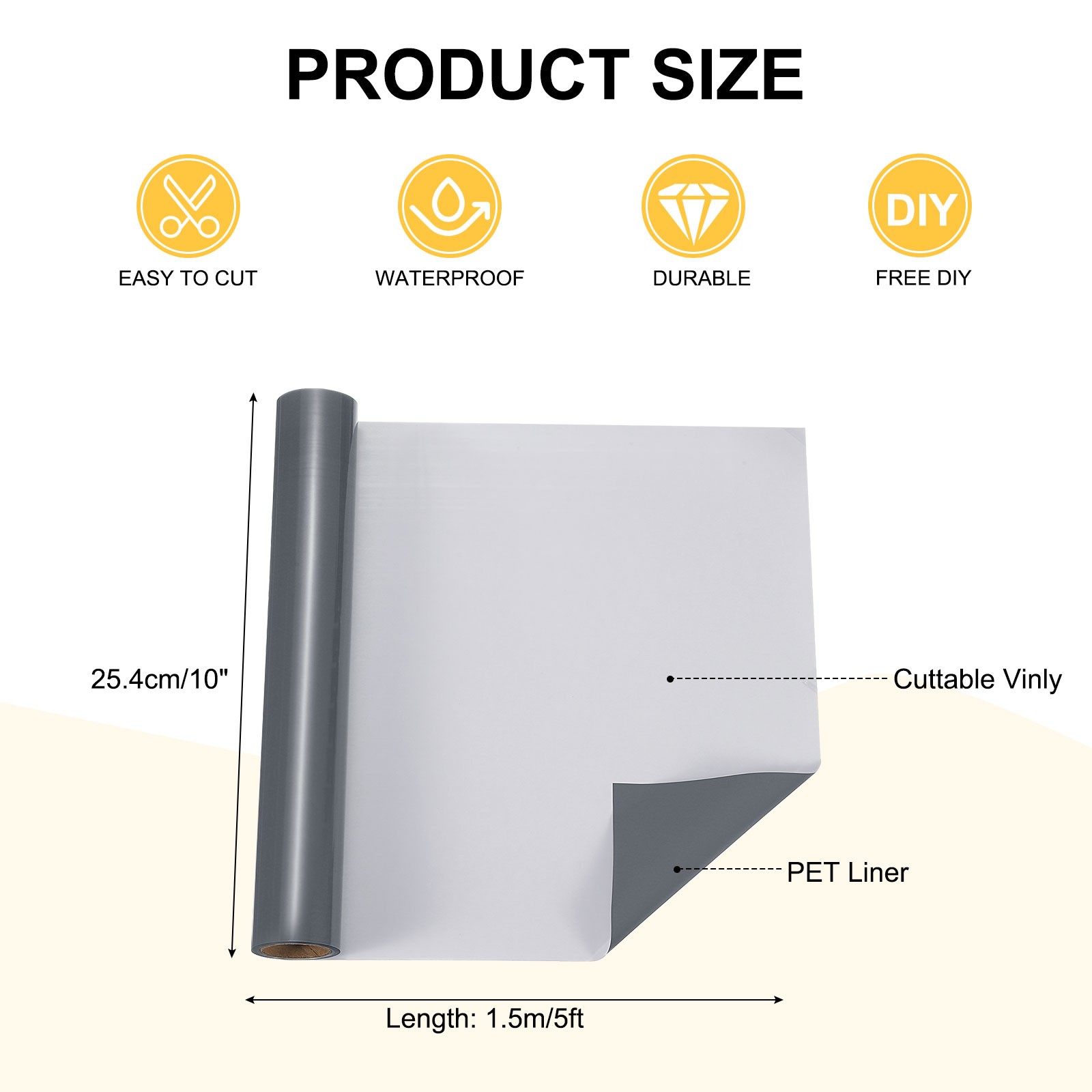 Grey Permanent Sticker Vinyl, 10 Inch x 5ft Roll for Vinyl