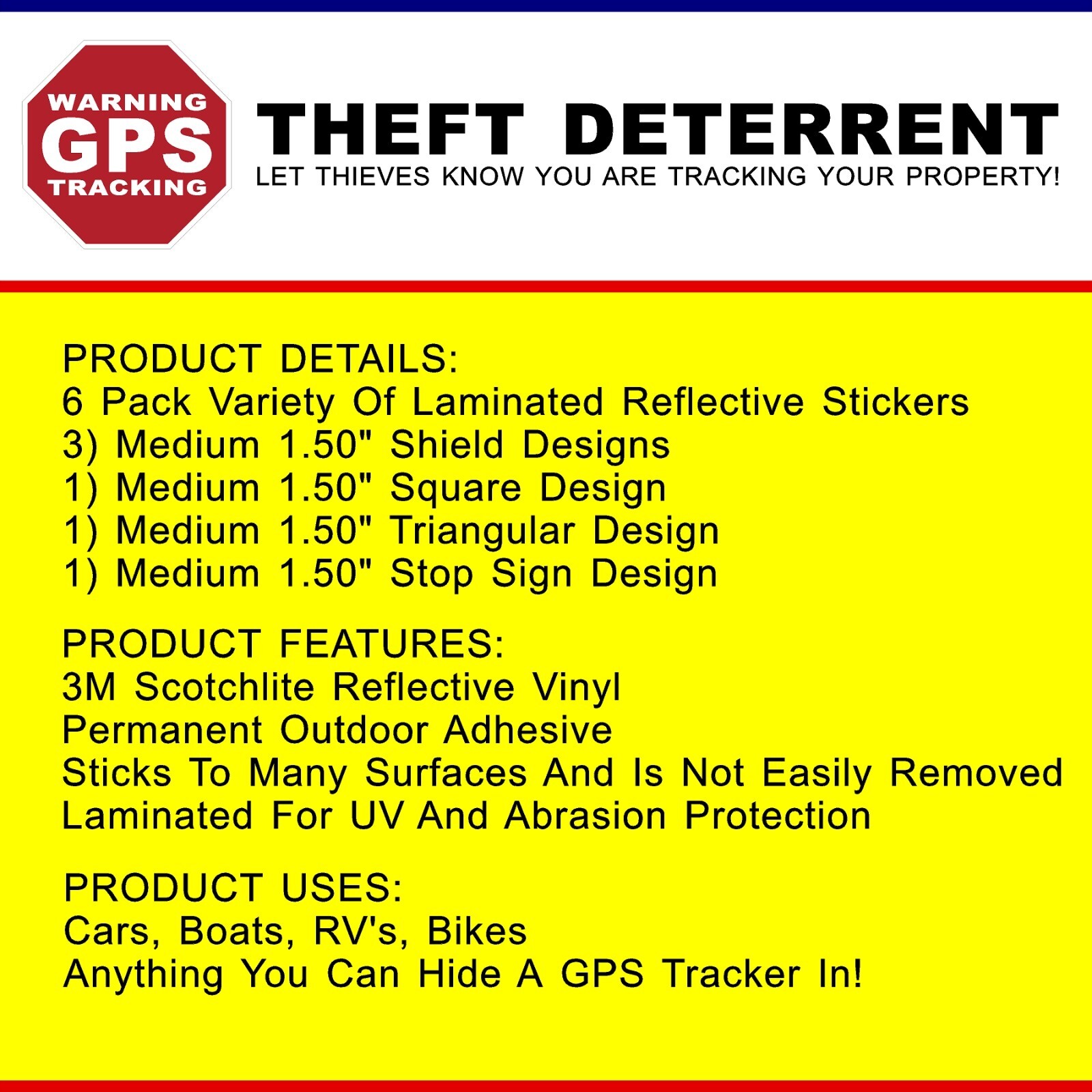 6-Pack Variety 3M REFLECTIVE GPS Tracking Laminated Stickers FREE SHIPPING