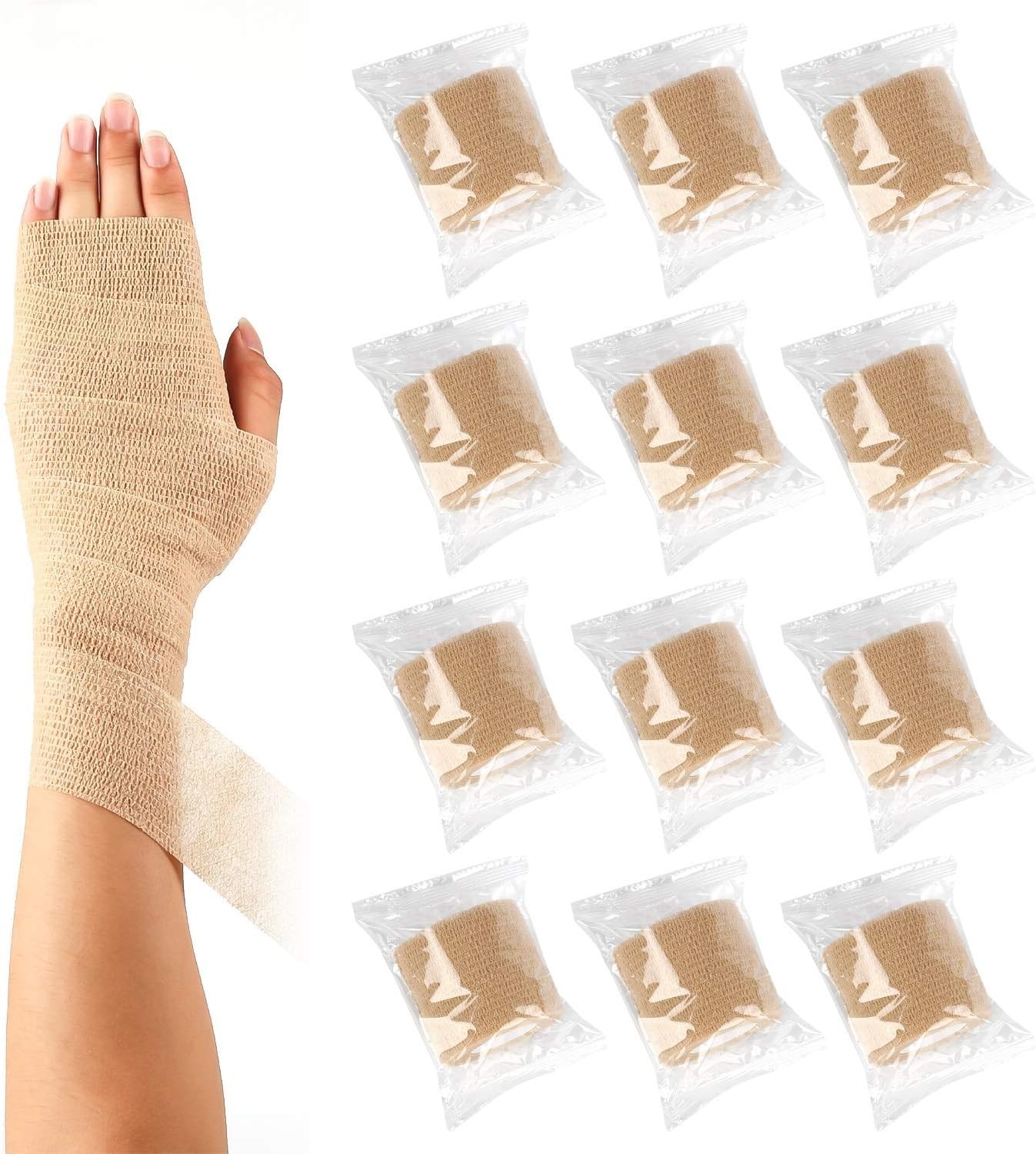 12 Pack Self Adherent Cohesive Wrap Bandages 2 Inches X 5 Yards,First Aid Tape,