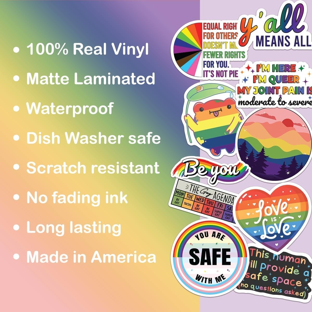 Set of 10 Cute LGBTQ+ Stickers – Durable Vinyl & Fade-Resistant 2 Inch Decals