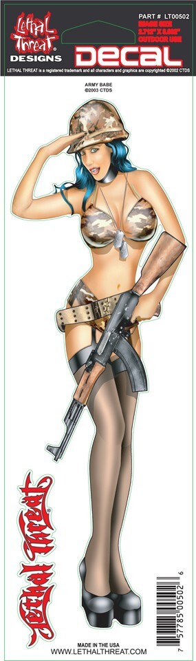 NEW LETHAL THREAT ARMY BABE PIN-UP DECAL STICKER 3"x10" LT00502